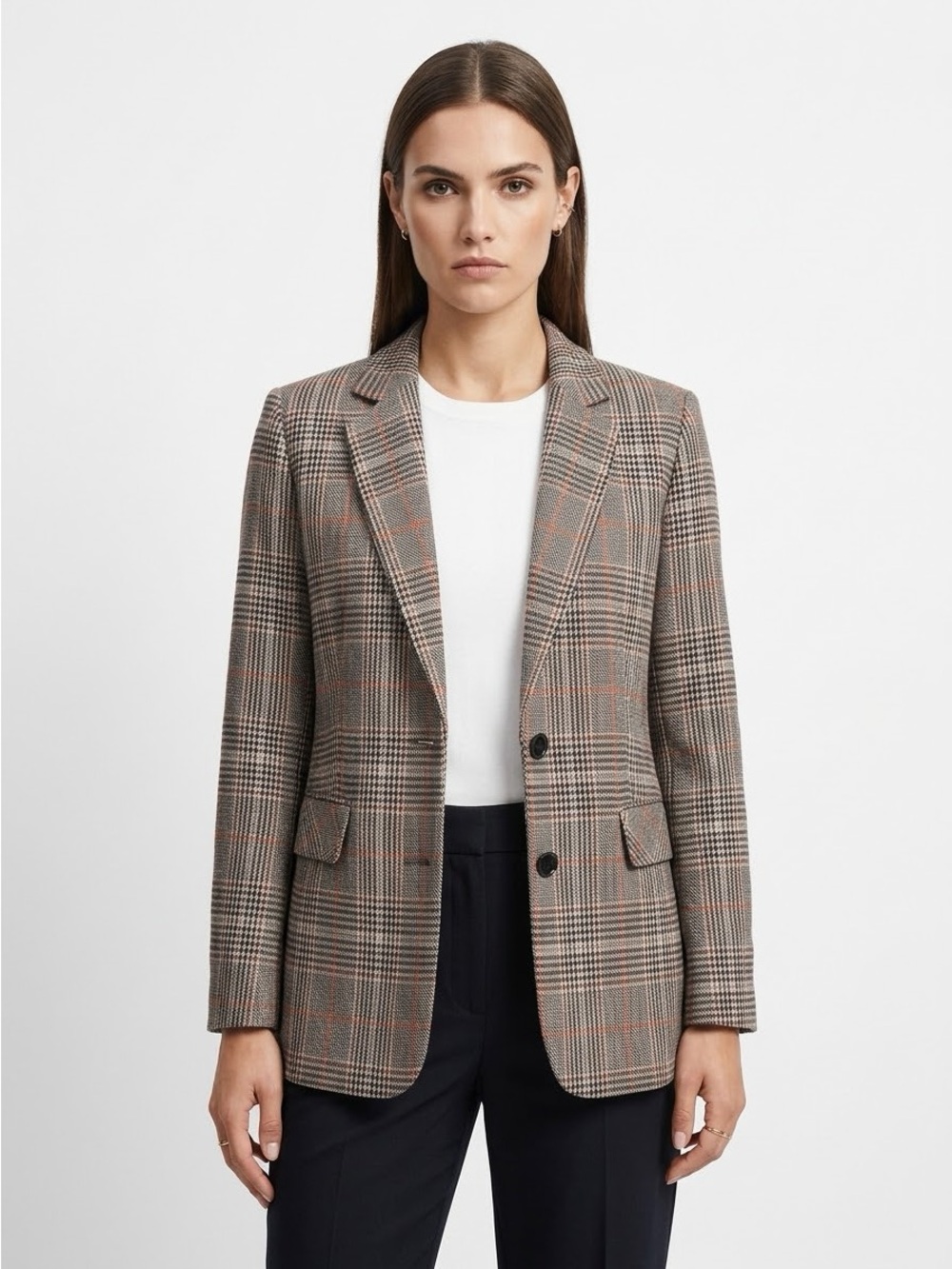 Classic Glen Plaid Single-Breasted Blazer - Brown Multi